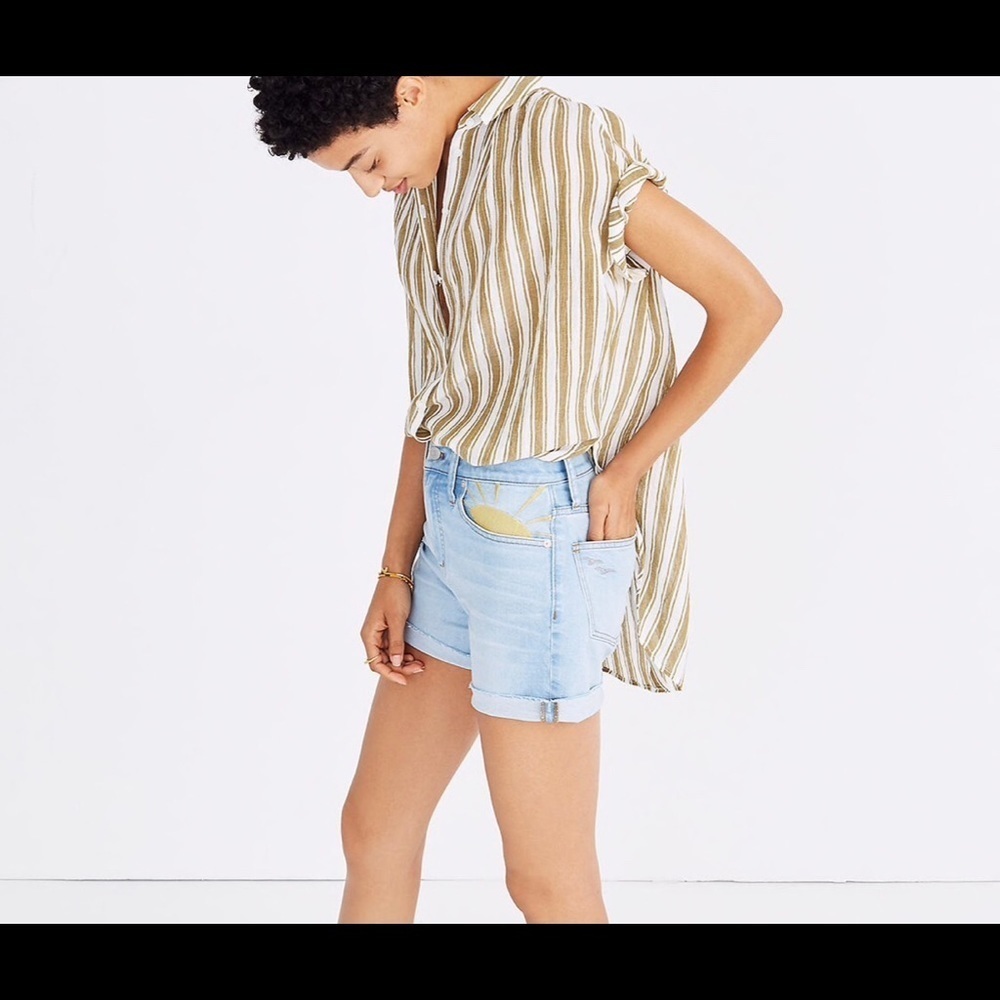 Madewell Central Tunic Shirt olive green Stripe s